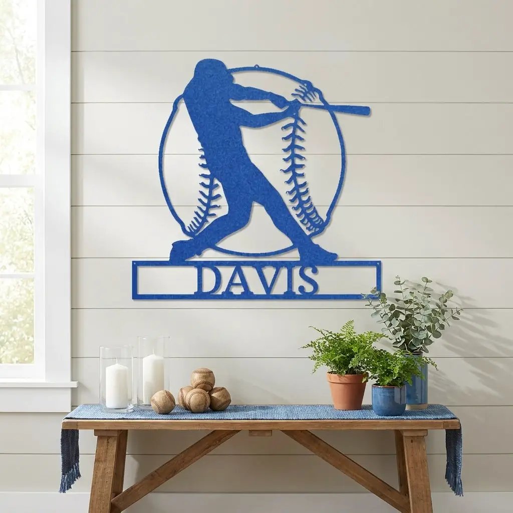 Personalized Baseball Metal Wall Art, Custom Name Baseball Player Sign, Sports Decor for Boys Room, Baseball Gift, Team Player Wall Decor