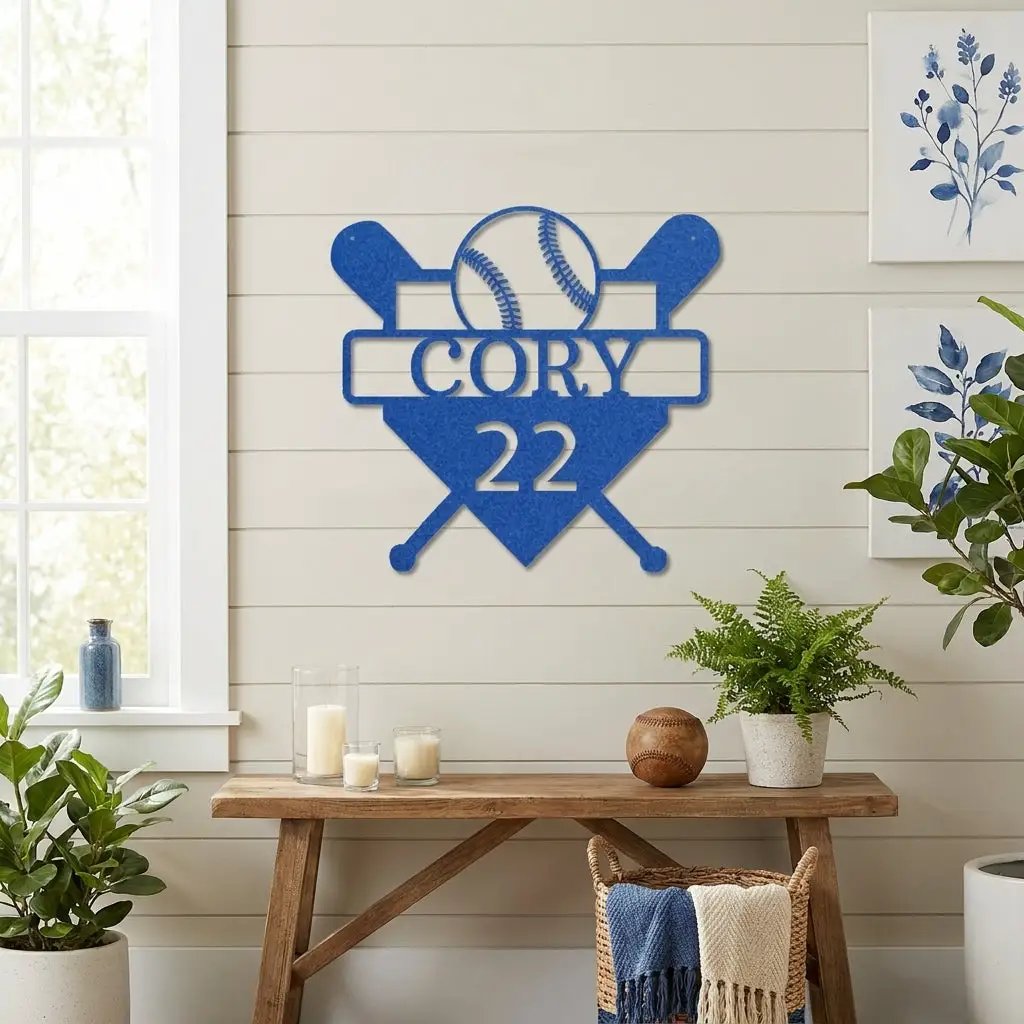 Baseball Home Plate Custom Name Metal Art Wall Sign