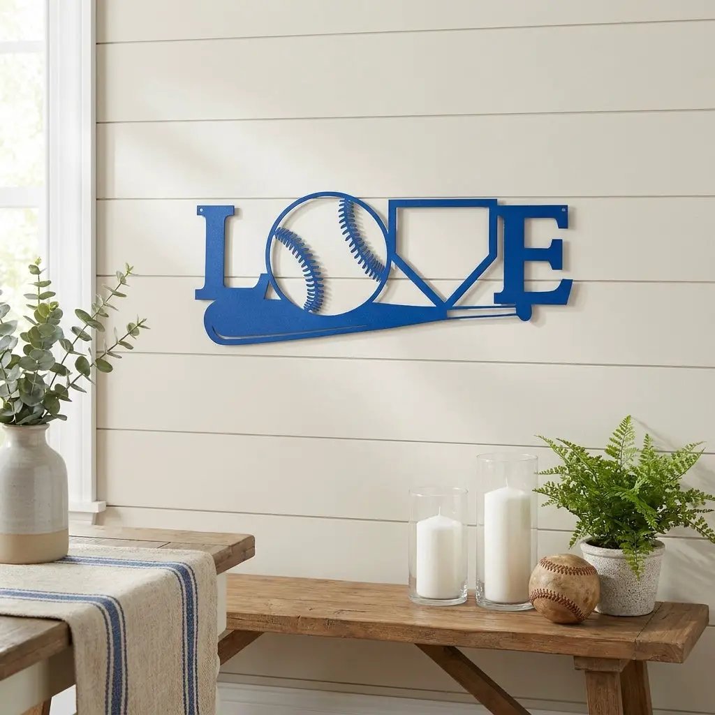 Baseball Love Metal Wall Art – Baseball Heart Sign – Sports Wall Decor – Gift for Baseball Lovers