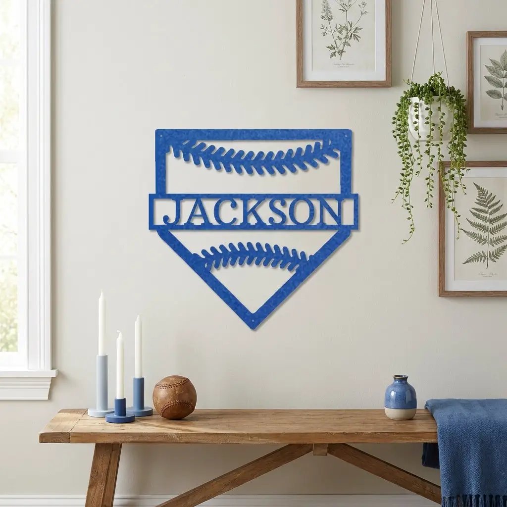 Personalized Baseball Home Plate Metal Wall Art – Custom Name Baseball Sign – Player Gift – Baseball Room Decor – Sports Wall Art