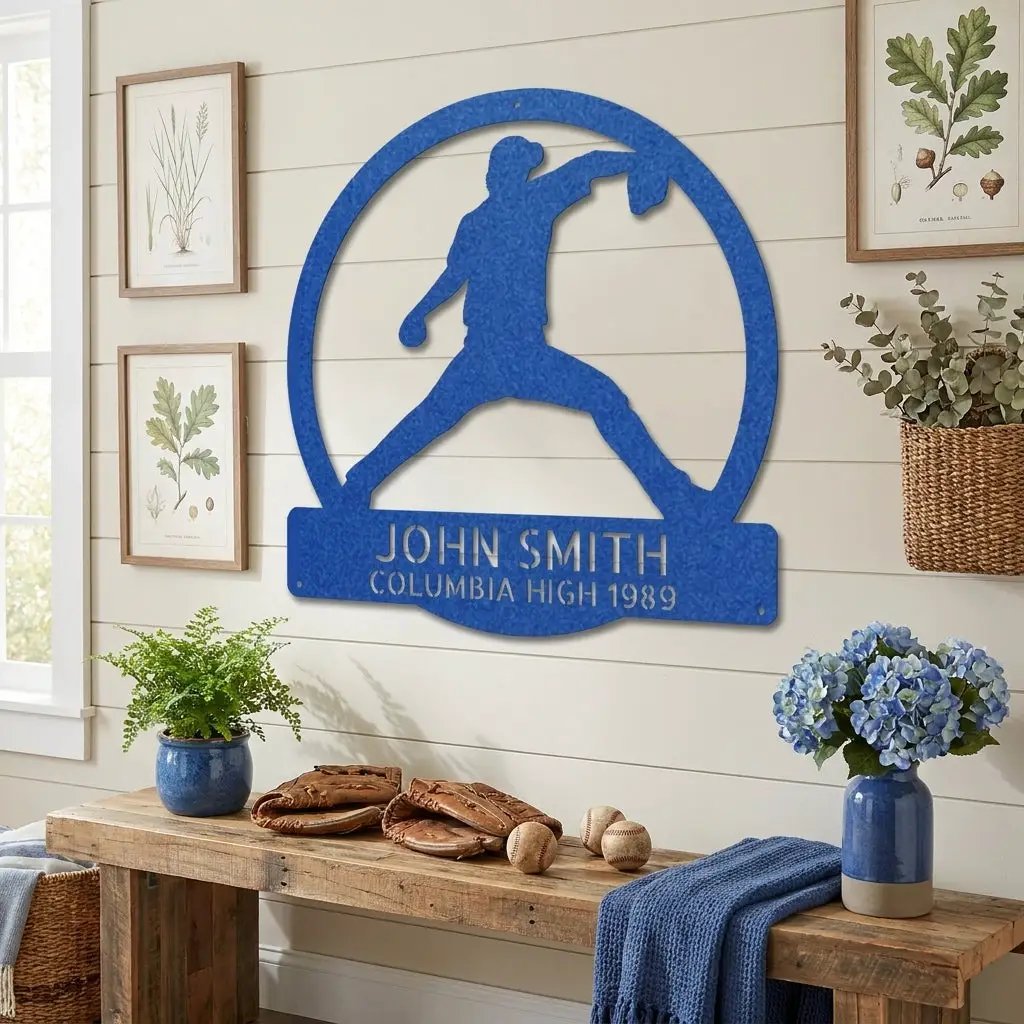 Personalized Baseball Player Metal Sign, Custom Name Baseball Wall Art, Baseball Gift for Player, Sports Decor, Coach Gift