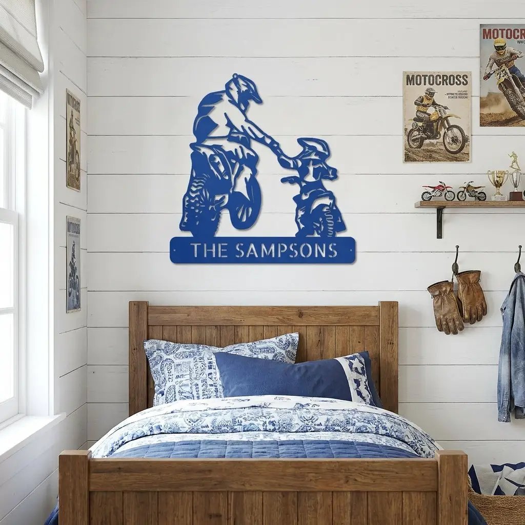 Father and Son Motocross Personalized Name Indoor Outdoor Steel Wall Sign Metal Art