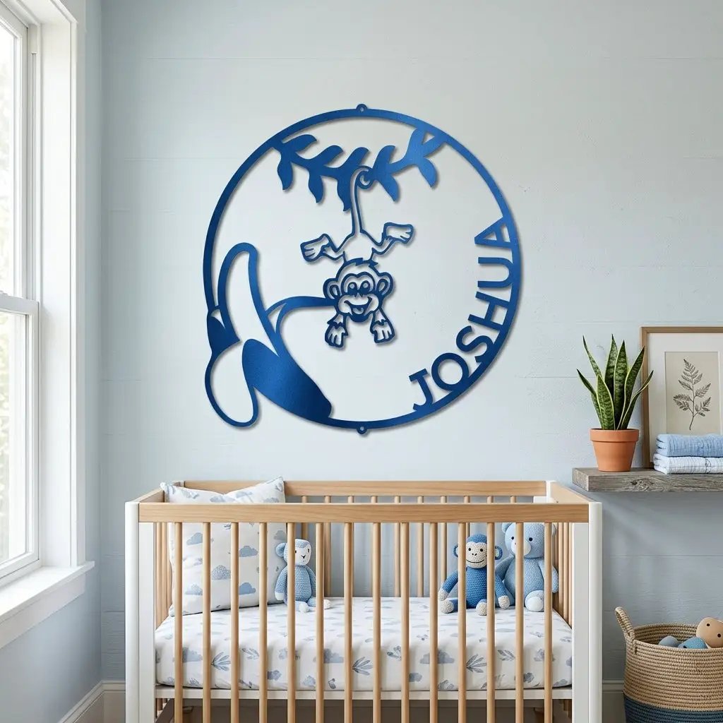 Our Little Monkey Monogram Personalized Steel Wall Sign Metal Art