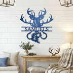 Outdoorsman Custom Metal Wall Art Deer Hunting and Bass Fishing Sign Custom Name Rustic Cabin Decor Hunter Fisherman Gift