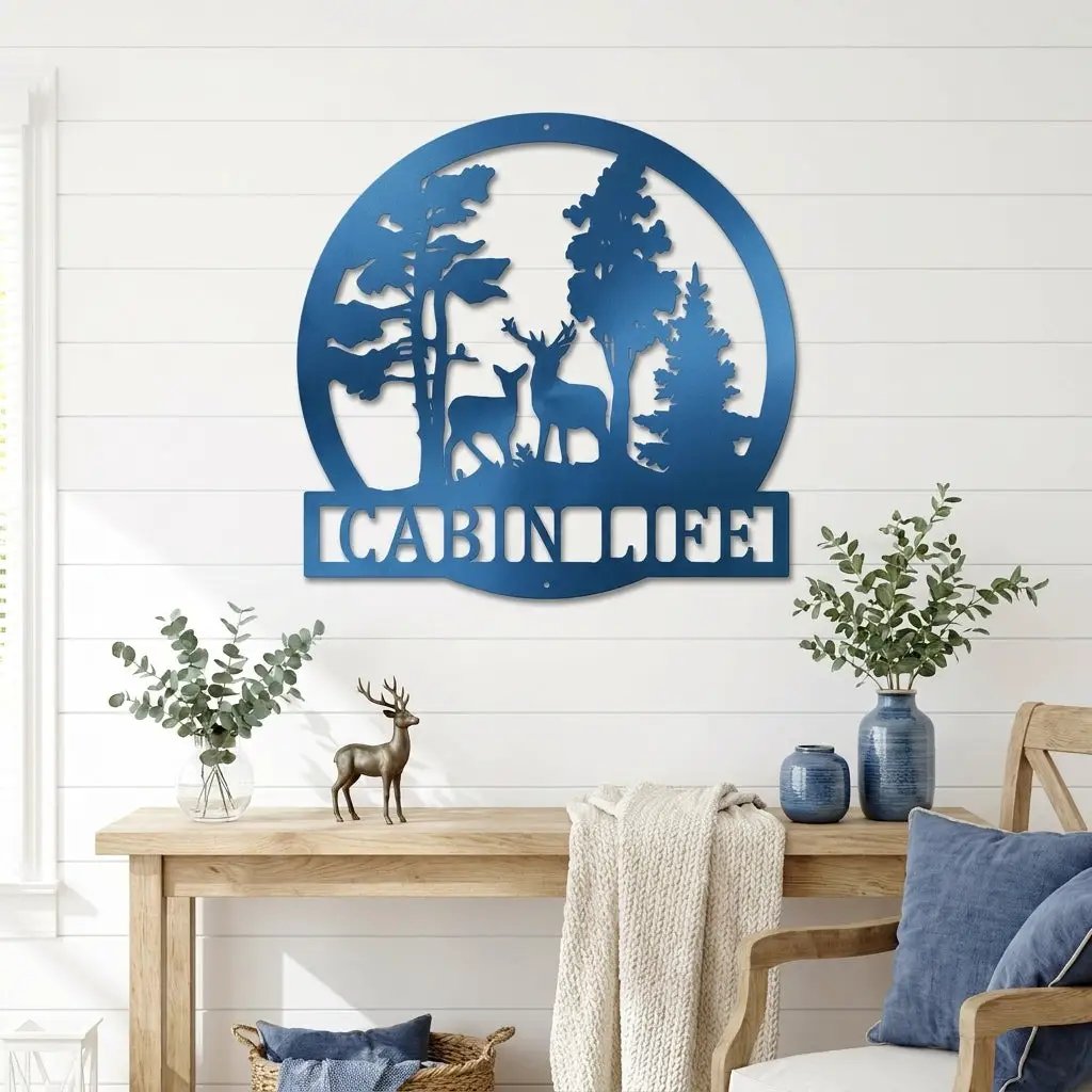 Deer in the Woods Personalized Metal Art Wall Sign: A Serene Slice of Nature for Your Home