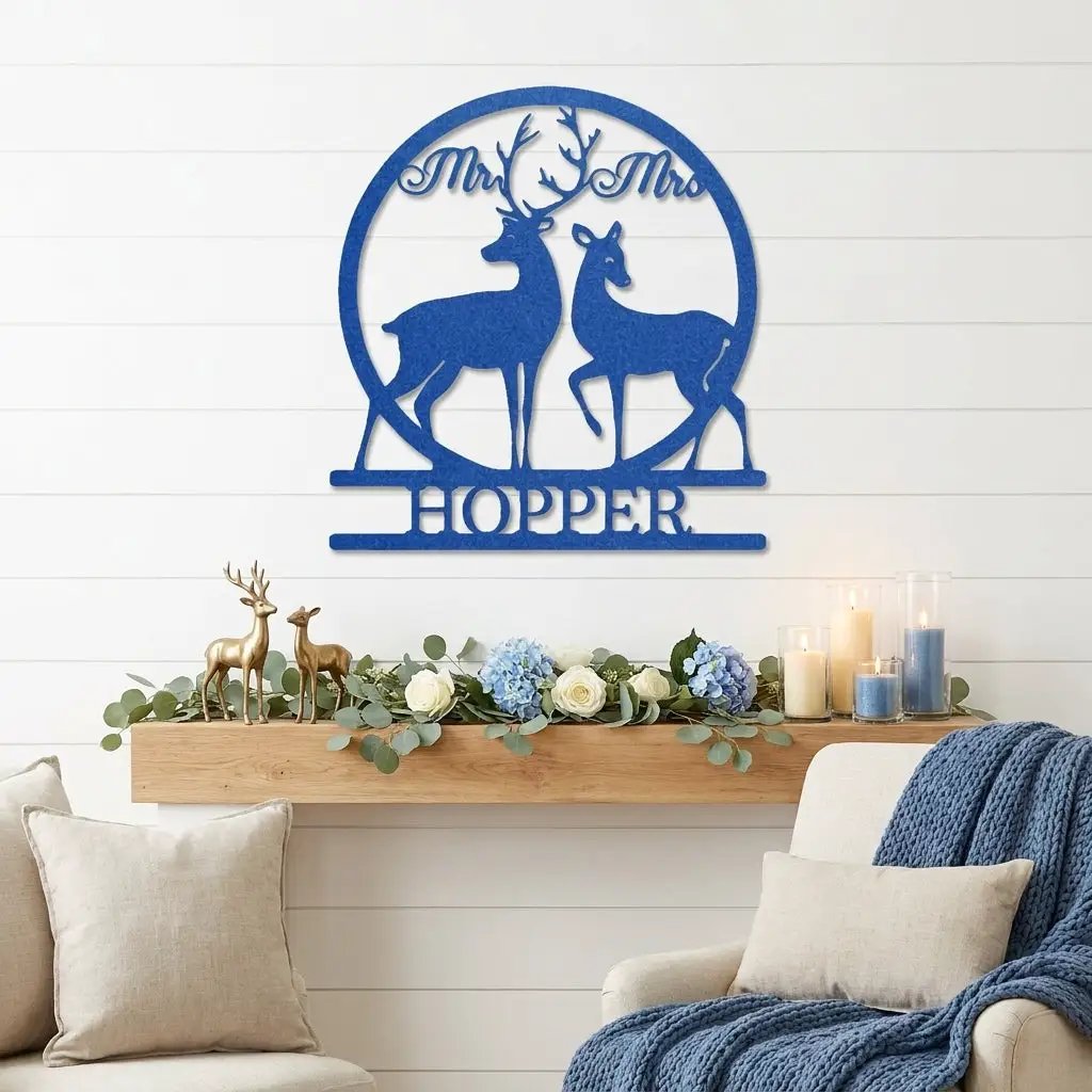 Personalized Mr & Mrs Deer Metal Sign – Custom Last Name Wedding Wall Art – Rustic Anniversary Gift for Couple