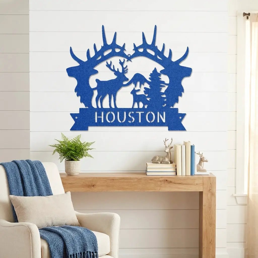 Big Deer Antler Personalized Name Metal Art Wall Sign