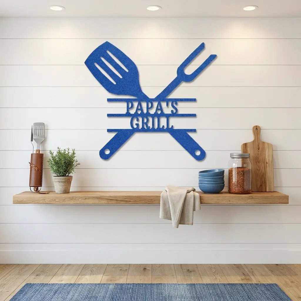 Personalized Grill Metal Wall Art – Custom BBQ Sign – Outdoor Kitchen Decor – Gift for Dad, Grandpa, BBQ Lover