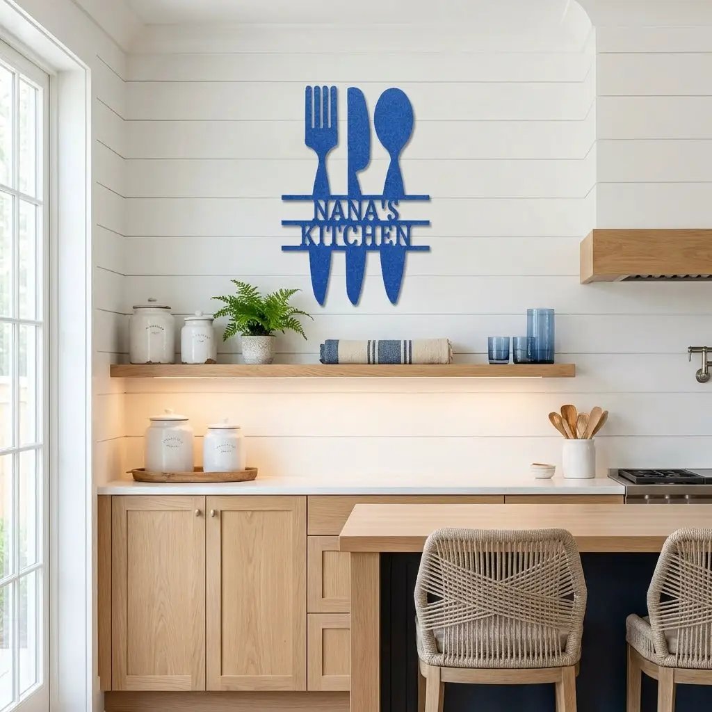 Personalized Kitchen Metal Sign – Farmhouse Kitchen Utensils Custom Name Sign