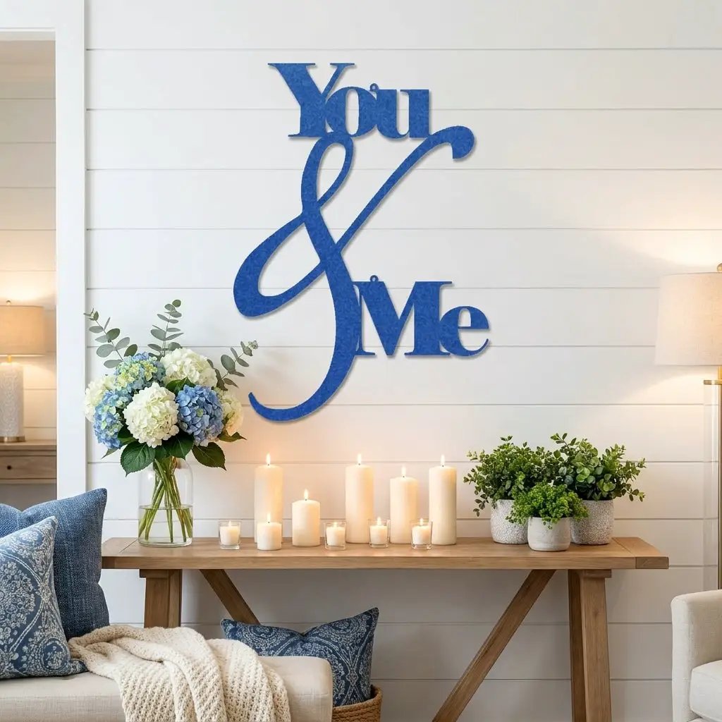 You and Me Metal Wall Art – Romantic Couple Sign – Wedding Gift, Anniversary Decor, Farmhouse Bedroom Wall Decor, Love Sign