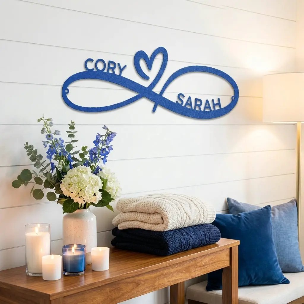 Personalized Infinity Name Metal Wall Art – Custom Couple Sign with Heart, Wedding Gift, Anniversary Decor, Romantic Home Decor