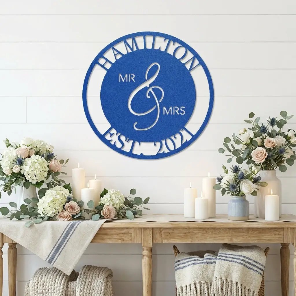 Personalized Mr and Mrs Metal Wall Art Sign with Family Name and Established Date – Custom Wedding Gift, Anniversary Name Sign, Last Name Wall Decor