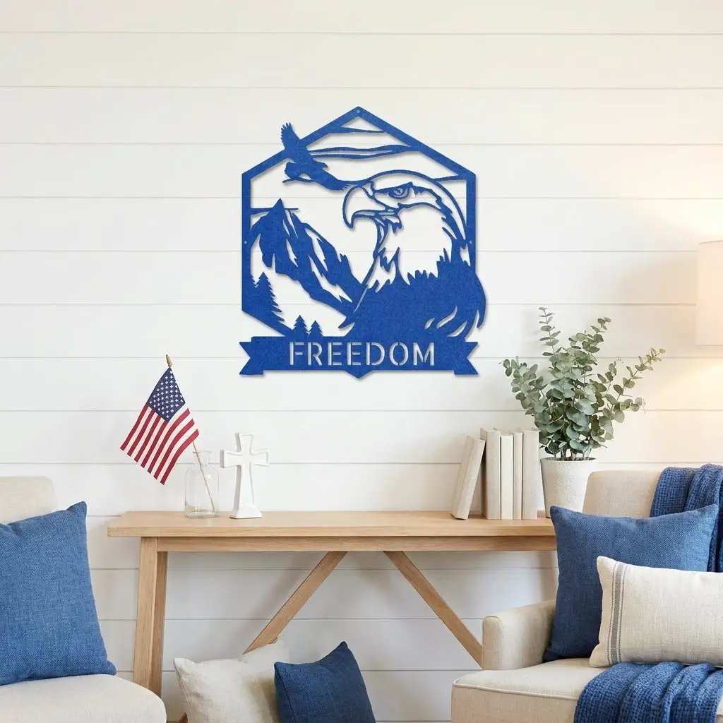 Personalized Eagle Metal Wall Art, Custom Freedom Sign, Mountain Eagle Decor, Patriotic Wall Art