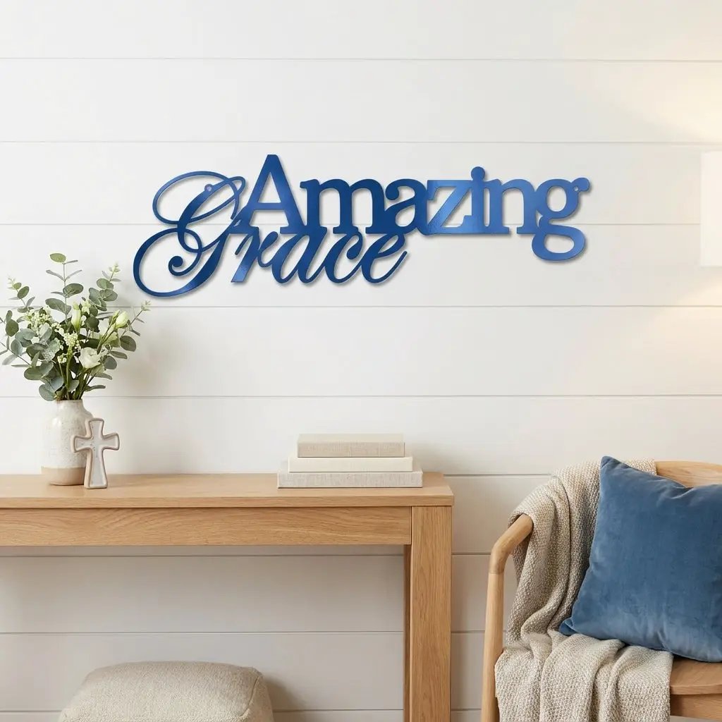 Amazing Grace Metal Wall Art Sign – Christian Steel Scripture Decor – Inspirational Faith Home Decor – Laser Cut Metal Sign