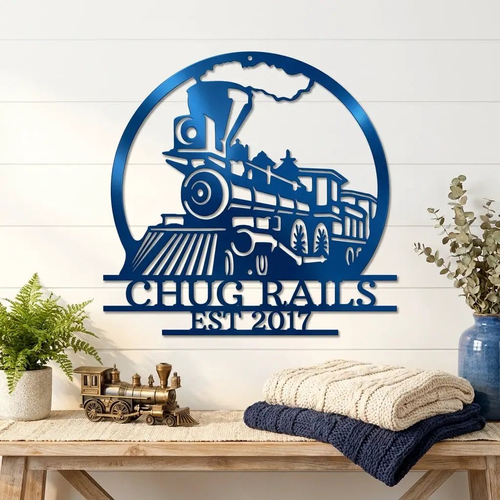 Vintage Steam Locomotive Train Personalized Name Metal Art Wall Sign