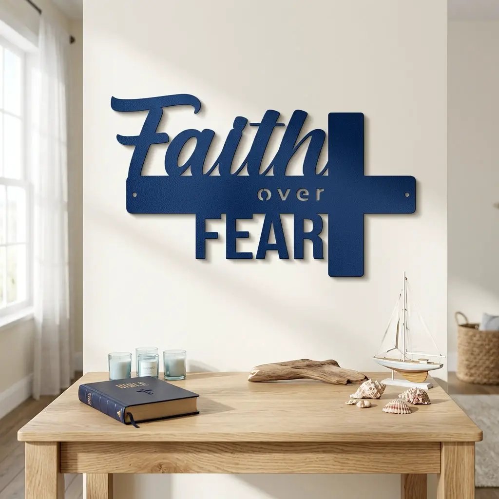 Faith Over Fear Christian Cross Metal Wall Art