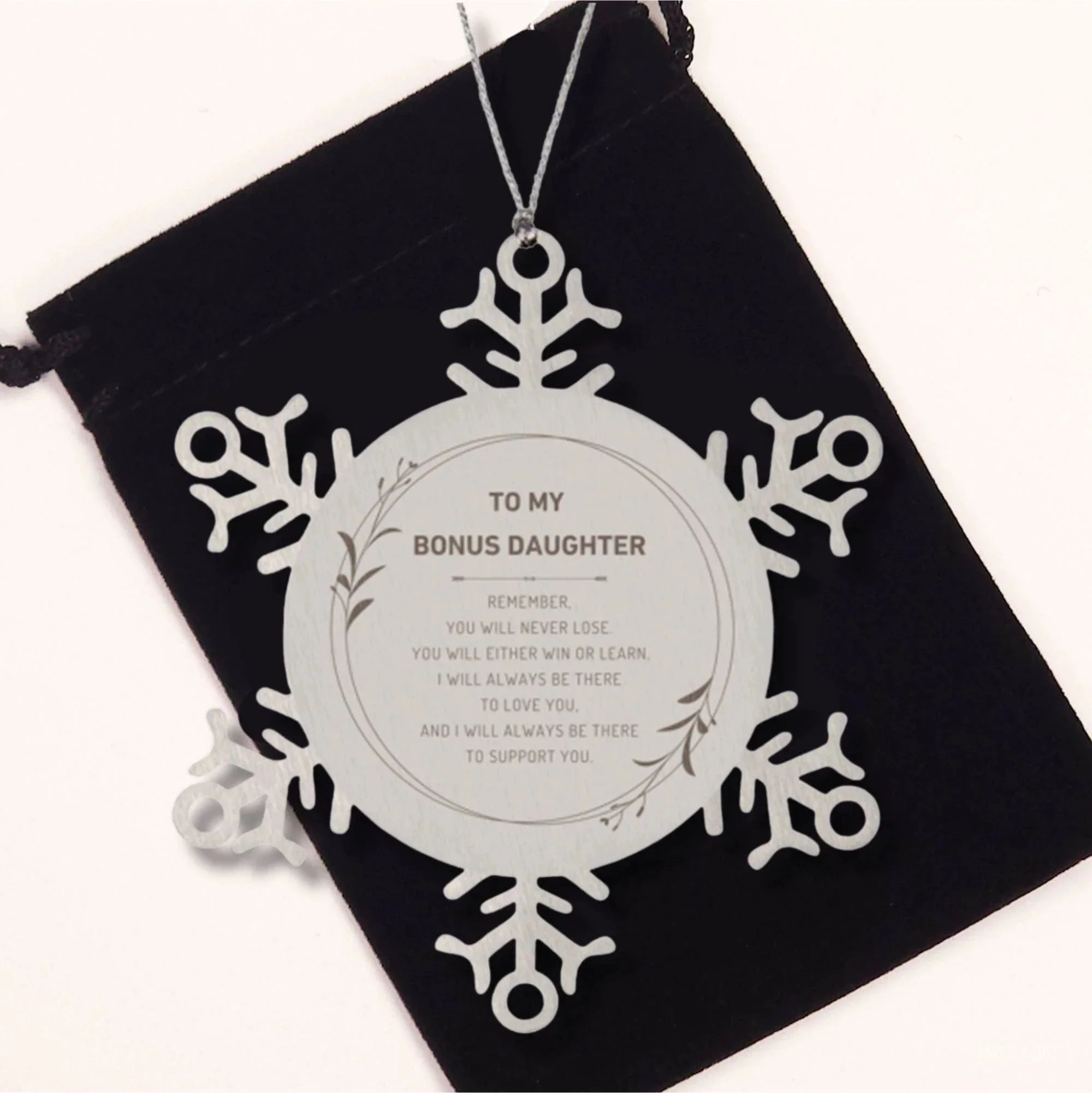 Bonus Daughter Ornament Gifts, To My Bonus Daughter Remember, you will never lose. You will either WIN or LEARN, Keepsake Snowflake Ornament For Bonus Daughter, Birthday Christmas Gifts Ideas For Bonus Daughter X-mas Gifts