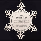 Bonus Son Snowflake Ornament Gifts, To My Bonus Son You are braver than you believe, stronger than you seem, Inspirational Gifts For Bonus Son Ornament, Birthday, Christmas Gifts For Bonus Son Men Women
