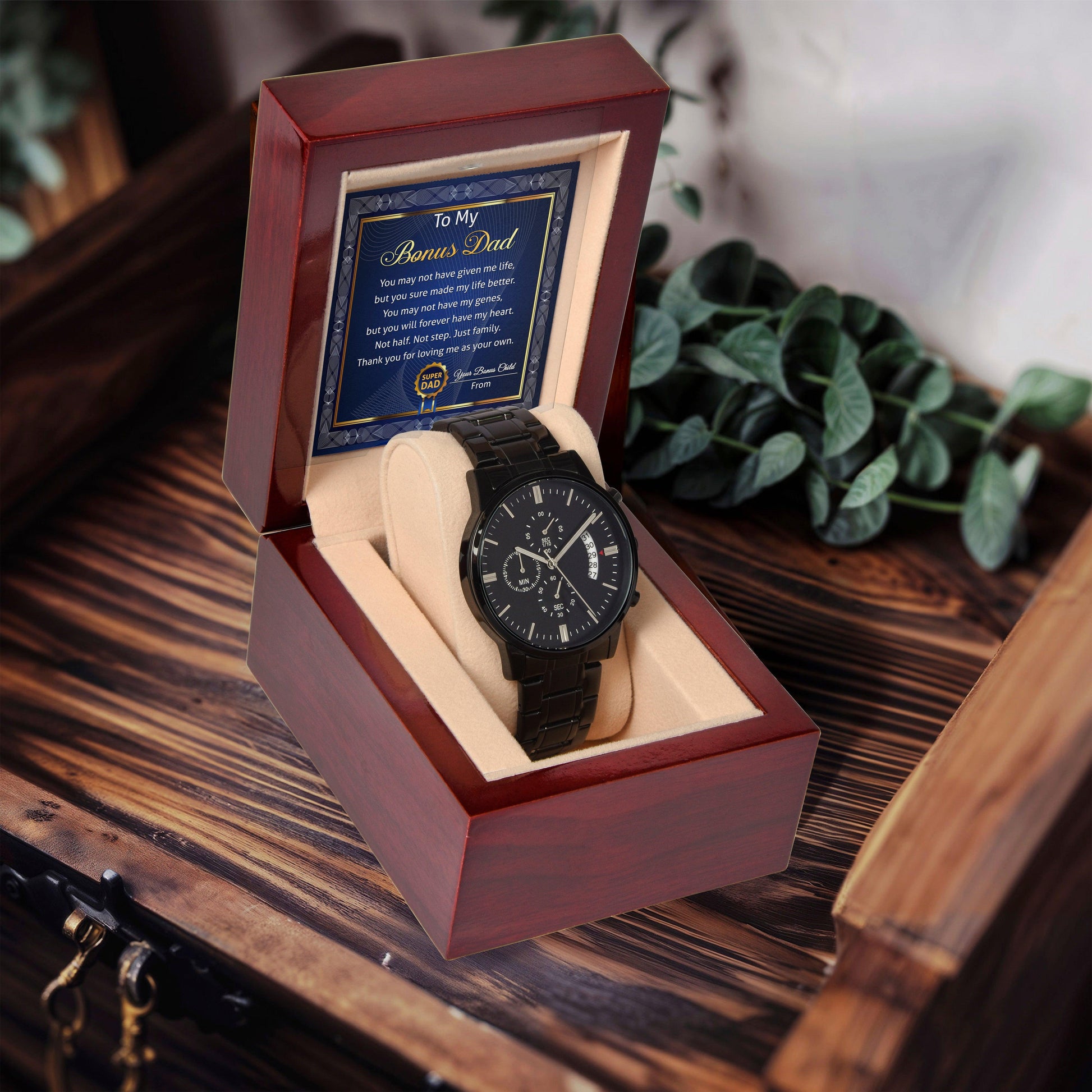 Bonus Dad Gift - You Have Made My Life Better - Black Chronograph Watch - Mallard Moon Gift Shop