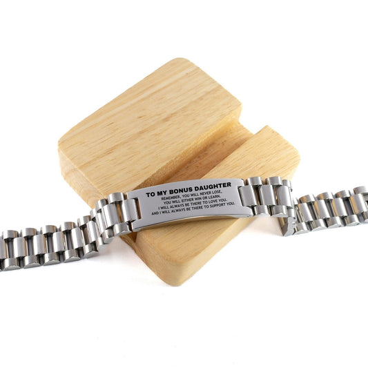 Bonus Daughter Gifts, To My Bonus Daughter Remember, you will never lose. You will either WIN or LEARN, Keepsake Ladder Stainless Steel Bracelet For Bonus Daughter Engraved, Birthday Christmas Gifts Ideas For Bonus Daughter X-mas Gifts - Mallard Moon Gift Shop