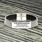 Bonus Daughter Gifts, To My Bonus Daughter Remember, you will never lose. You will either WIN or LEARN, Keepsake Stainless Steel Bracelet For Bonus Daughter Engraved, Birthday Christmas Gifts Ideas For Bonus Daughter X-mas Gifts