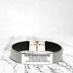 Bonus Daughter Gifts, To My Bonus Daughter Remember, you will never lose. You will either WIN or LEARN, Keepsake Stainless Steel Bracelet For Bonus Daughter Engraved, Birthday Christmas Gifts Ideas For Bonus Daughter X-mas Gifts