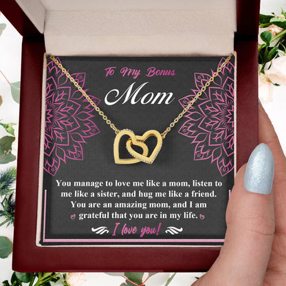 To My Bonus Mom - I am Grateful You Are in My Life - Interlocking Hearts Pendant Necklace - Mallard Moon Gift Shop