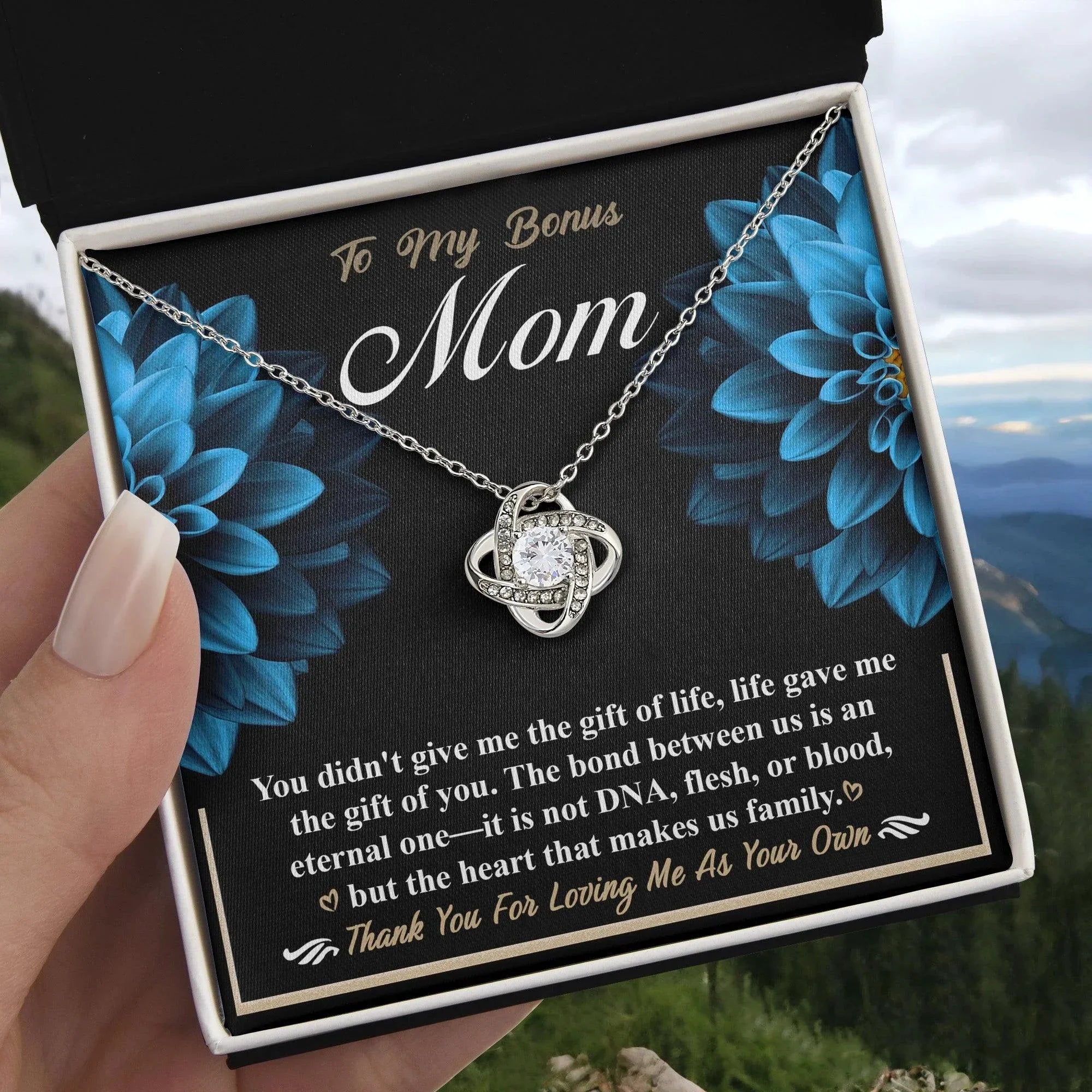 Bonus Mom Love Knot Pendant Necklace Thank You for Loving Me as Your Own