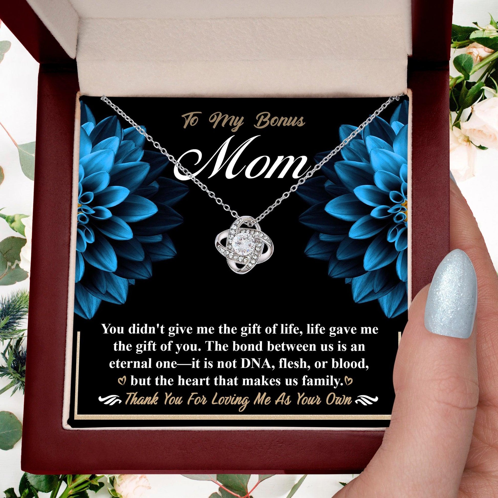Bonus Mom Love Knot Pendant Necklace Thank You for Loving Me as Your Own - Mallard Moon Gift Shop