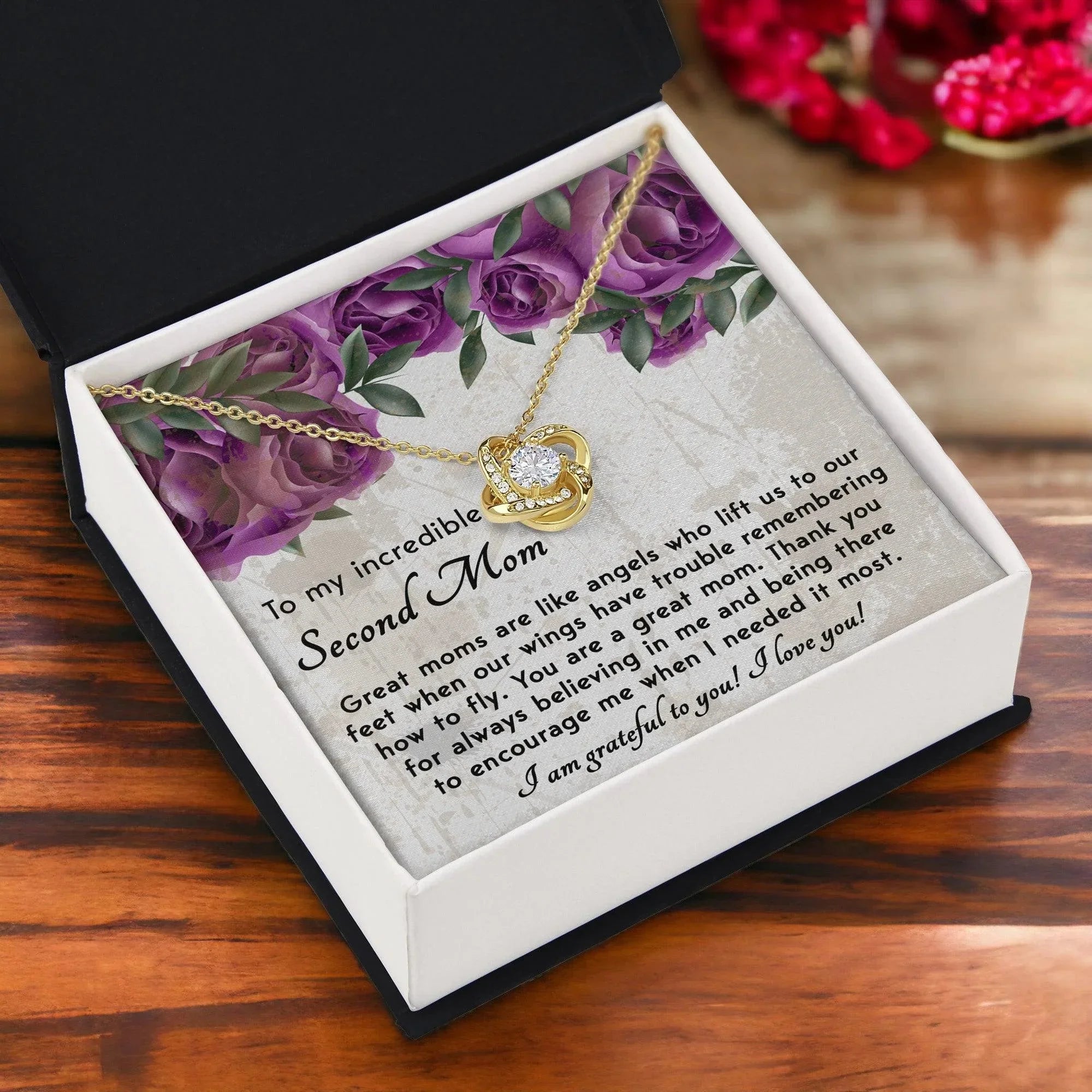 Bonus Mom Gift I am Grateful For You Love Knot Necklace