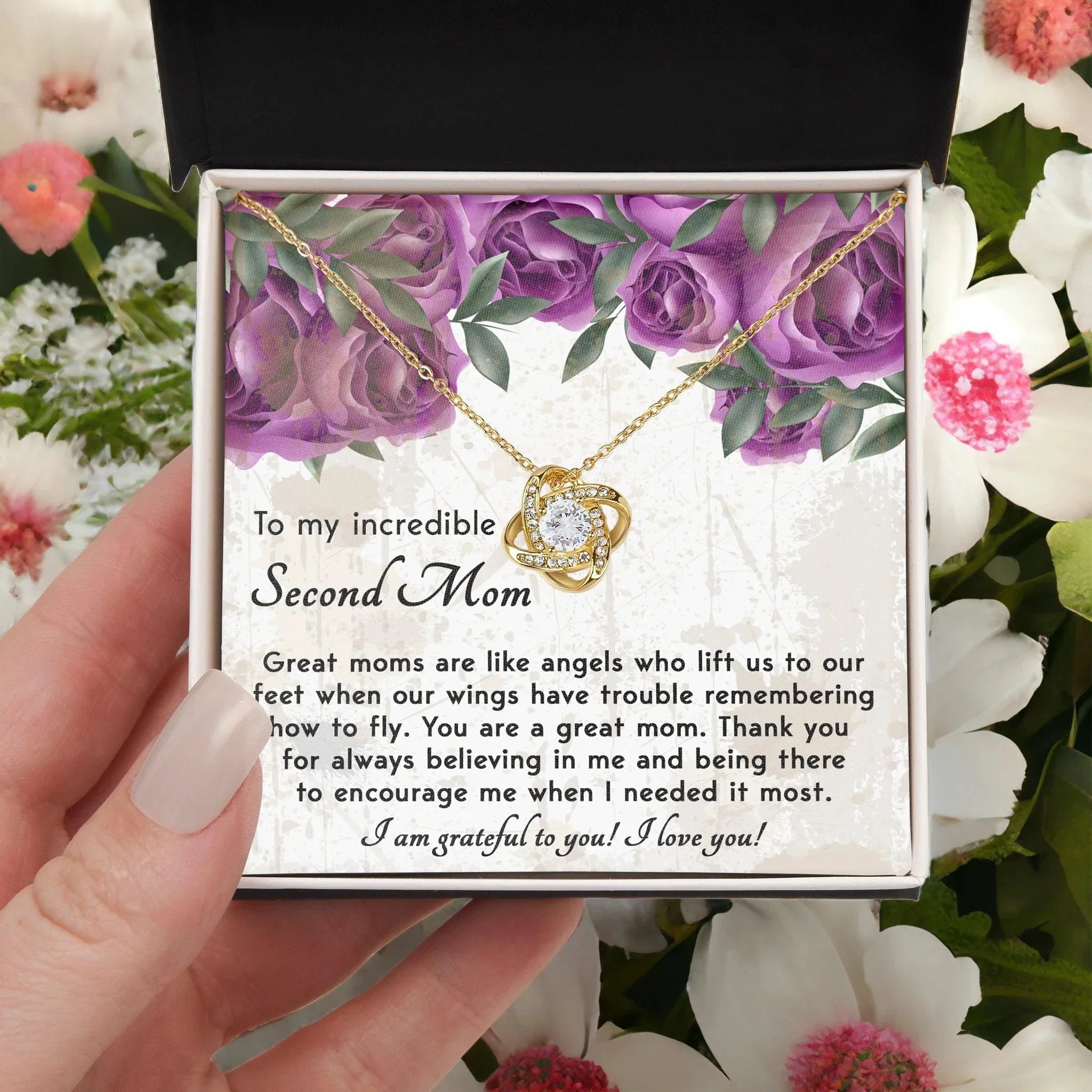 Bonus Mom Gift I am Grateful For You Love Knot Necklace