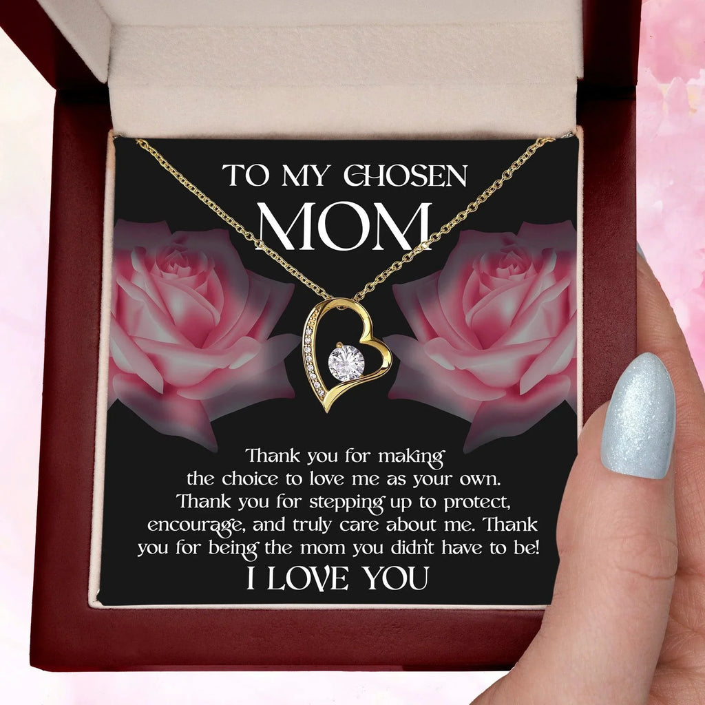 To My Chosen Bonus Mom Thank You for Stepping Up Forever Love Heart Pendant Necklace