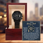 Bonus Dad Black Chronograph Watch – “Real Love, Real Dad” Elegant Father's Day Gift from Stepson or Stepdaughter, Luxury Stainless Steel Watch Premium Gift Box