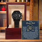 Bonus Dad Black Chronograph Watch – “Real Love, Real Dad” Elegant Father's Day Gift from Stepson or Stepdaughter, Luxury Stainless Steel Watch Premium Gift Box