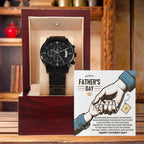 Bonus Dad Father's Day Black Chronograph Watch – Elegant Gift for Stepdad, Father Figure, Mentor – Luxury Stainless Steel Timepiece with Copper Dial & Engraved Message Card