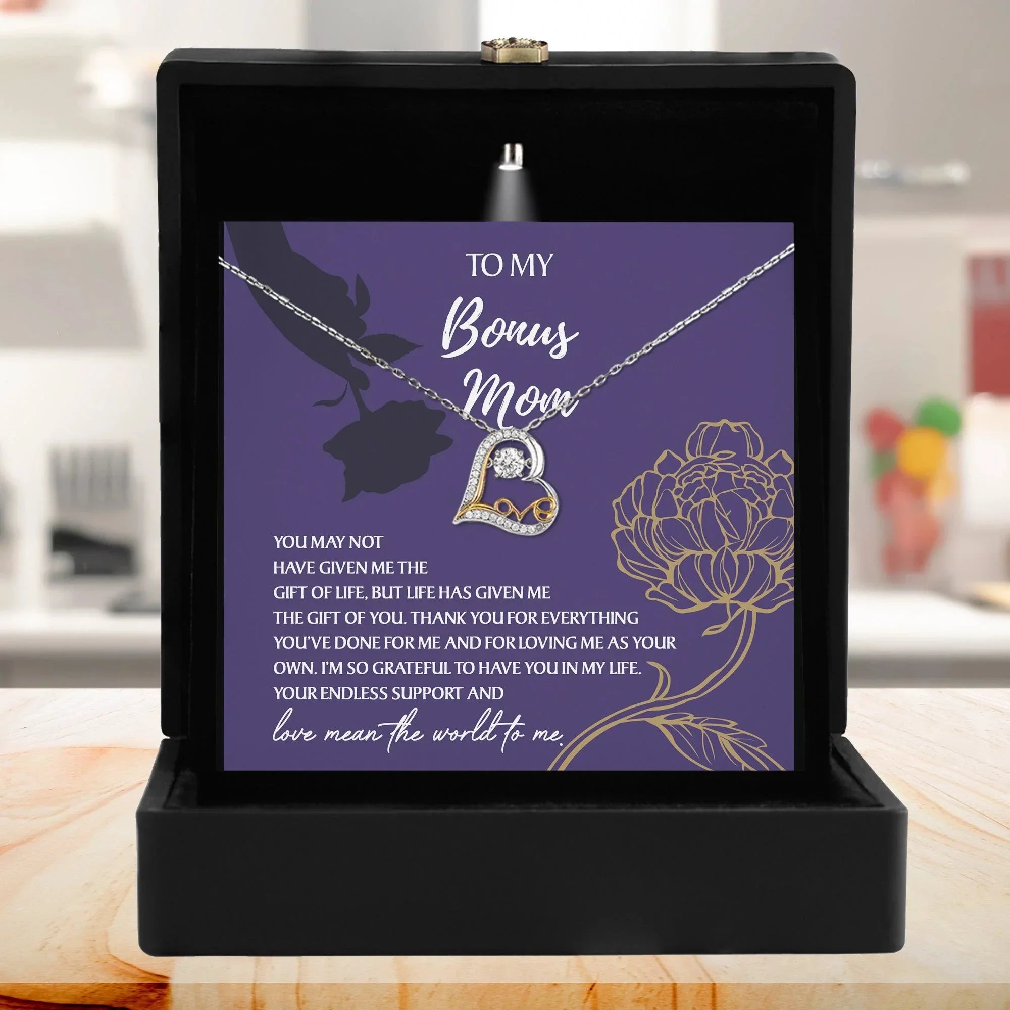 Bonus Mom Gift Thank You for Everything Heart Pendant Necklace