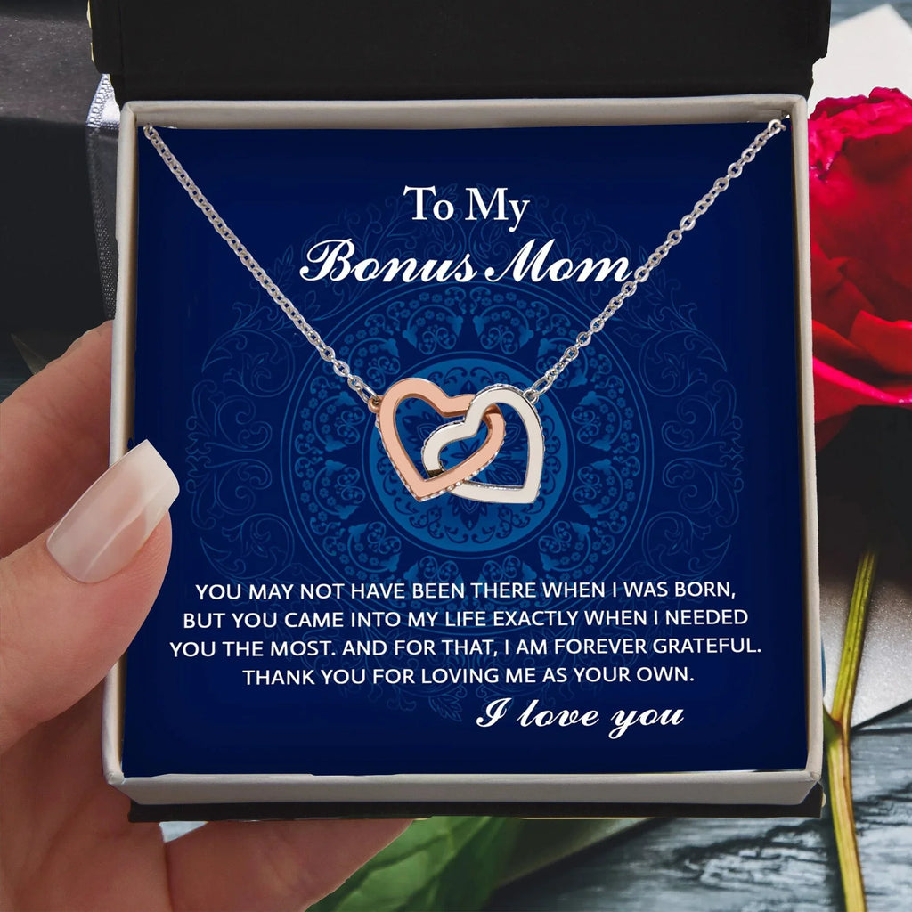 To My Bonus Mom - You Were There When I Needed You Interlocking Hearts Pendant Necklace