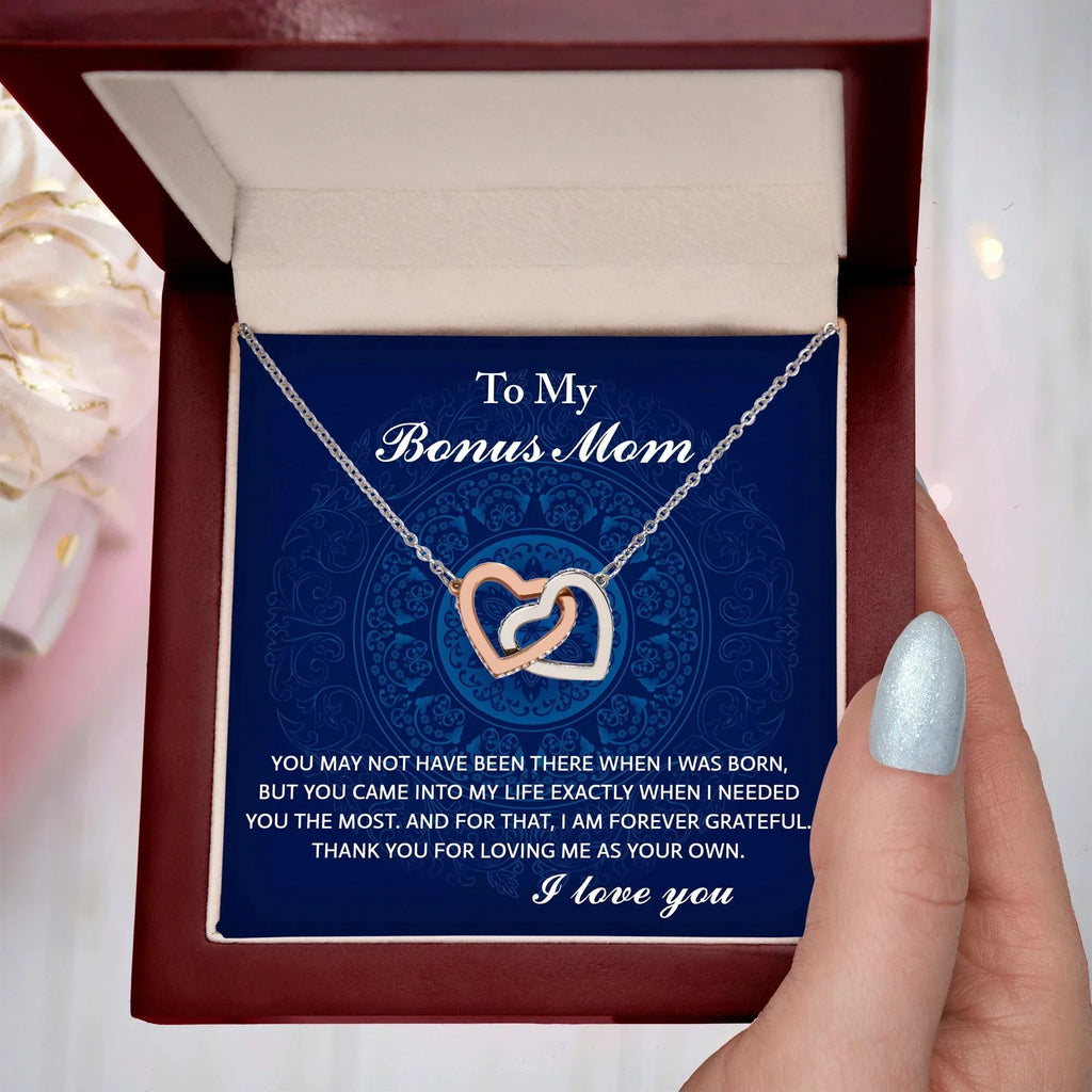 To My Bonus Mom - You Were There When I Needed You Interlocking Hearts Pendant Necklace
