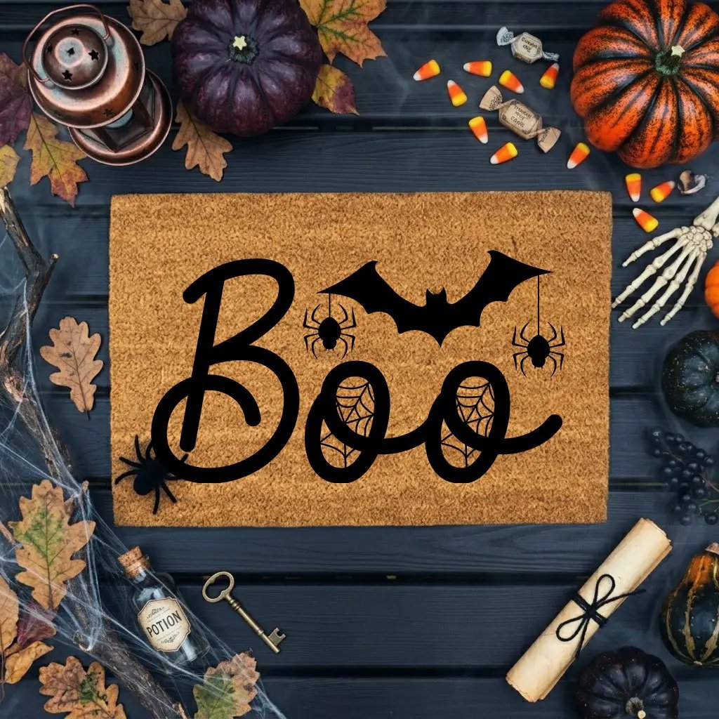 Boo Halloween Doormat – Spider & Bat Outdoor Coir Mat for Porch Décor