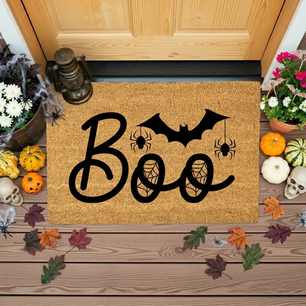 Boo Halloween Doormat – Spider & Bat Outdoor Coir Mat for Porch Décor