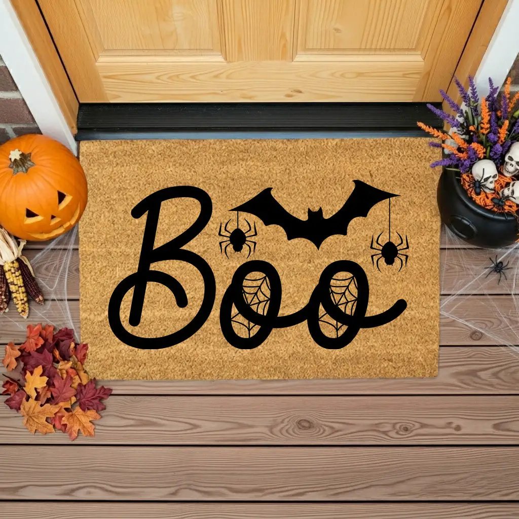 Boo Halloween Doormat – Spider & Bat Outdoor Coir Mat for Porch Décor