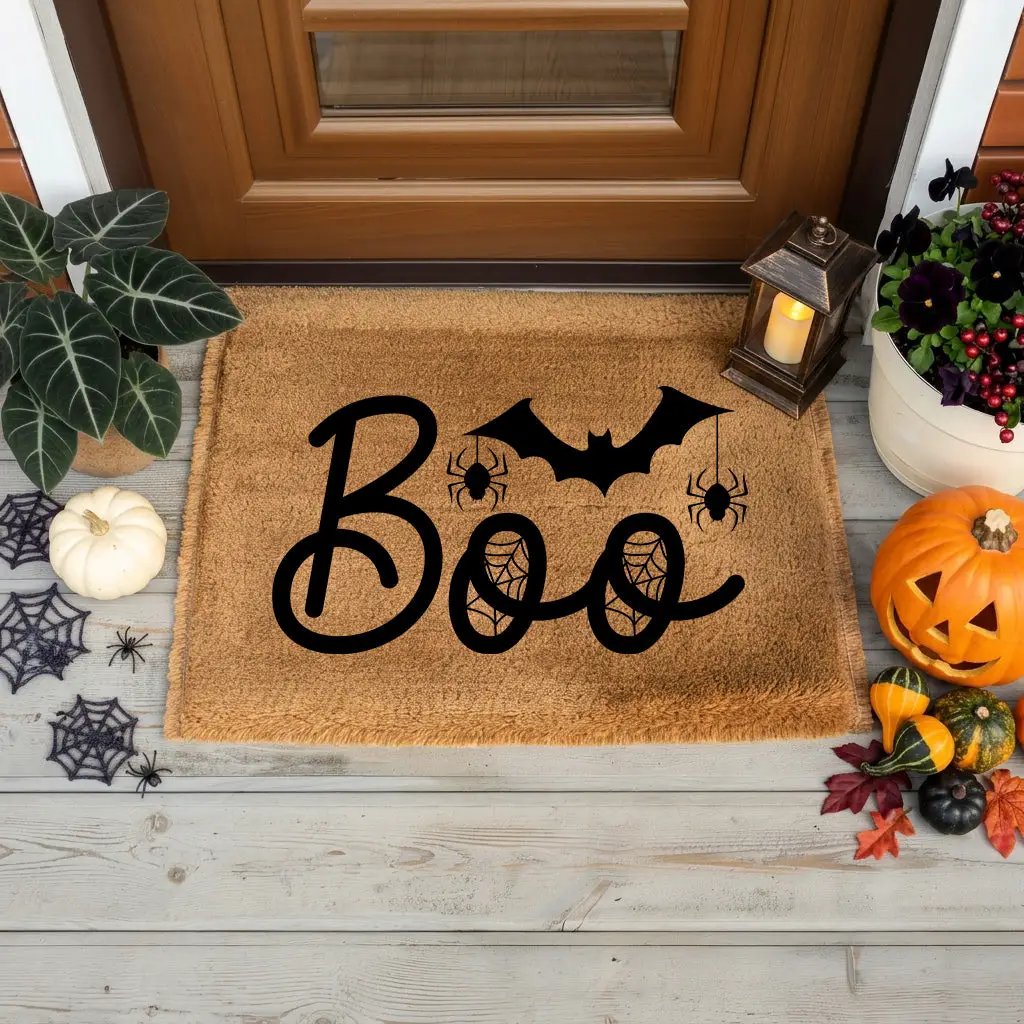 Boo Halloween Doormat – Spider & Bat Outdoor Coir Mat for Porch Décor
