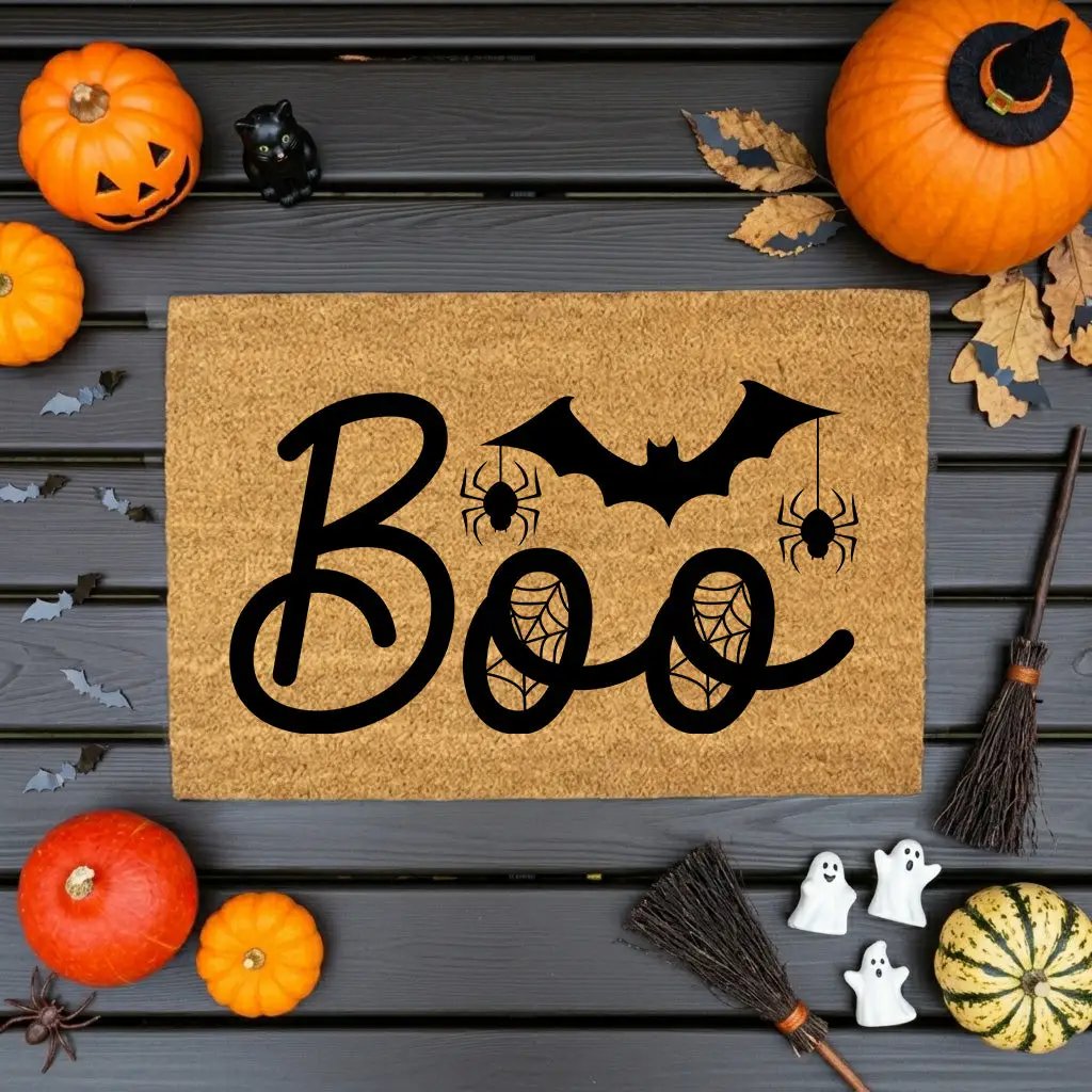 Boo Halloween Doormat – Spider & Bat Outdoor Coir Mat for Porch Décor