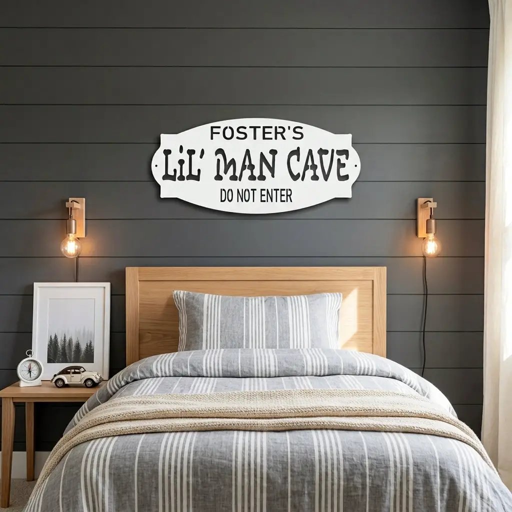 Lil Man Cave Personalized Name Indoor Outdoor Steel Wall Sign Metal Art Boy Room Decoration