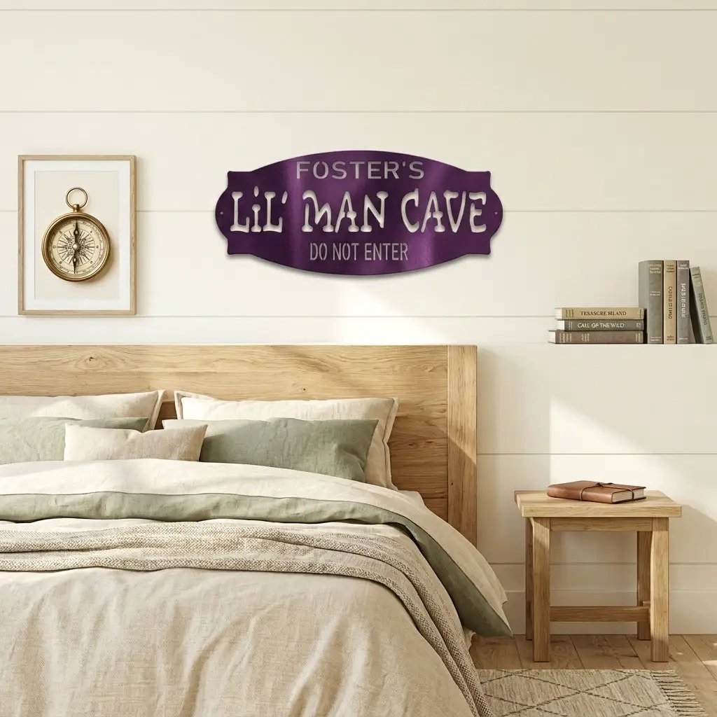 Lil Man Cave Personalized Name Indoor Outdoor Steel Wall Sign Metal Art Boy Room Decoration