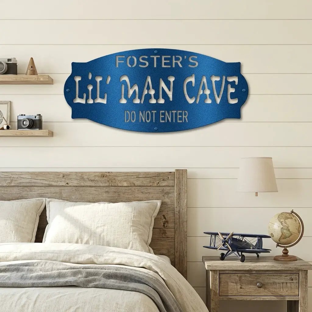 Lil Man Cave Personalized Name Indoor Outdoor Steel Wall Sign Metal Art Boy Room Decoration