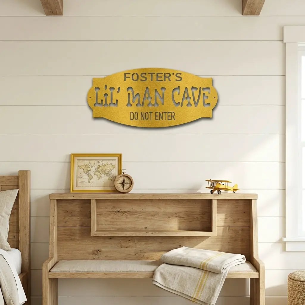 Lil Man Cave Personalized Name Indoor Outdoor Steel Wall Sign Metal Art Boy Room Decoration