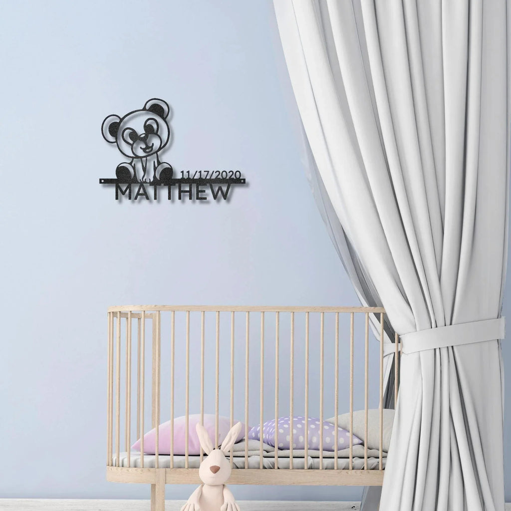 Timeless Teddy Bear: Personalized Metal Sign with Name & Birth Date