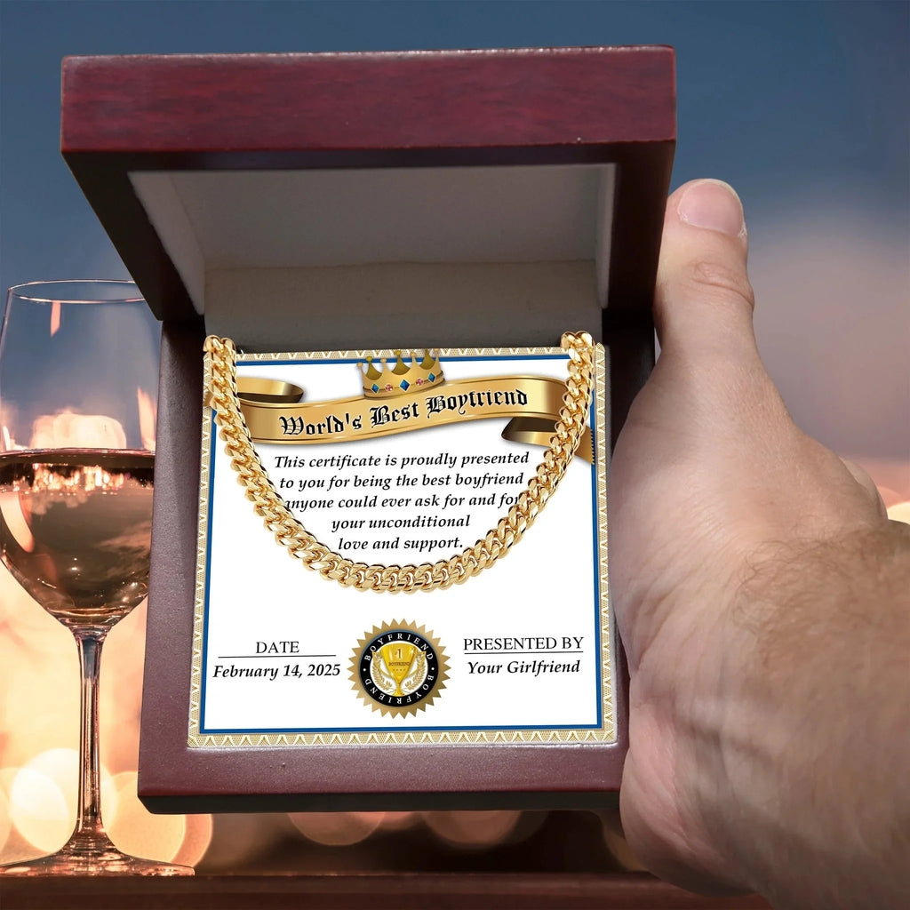 Romantic Gift for Boyfriend – Cuban Link Chain & Love Certificate Keepsake