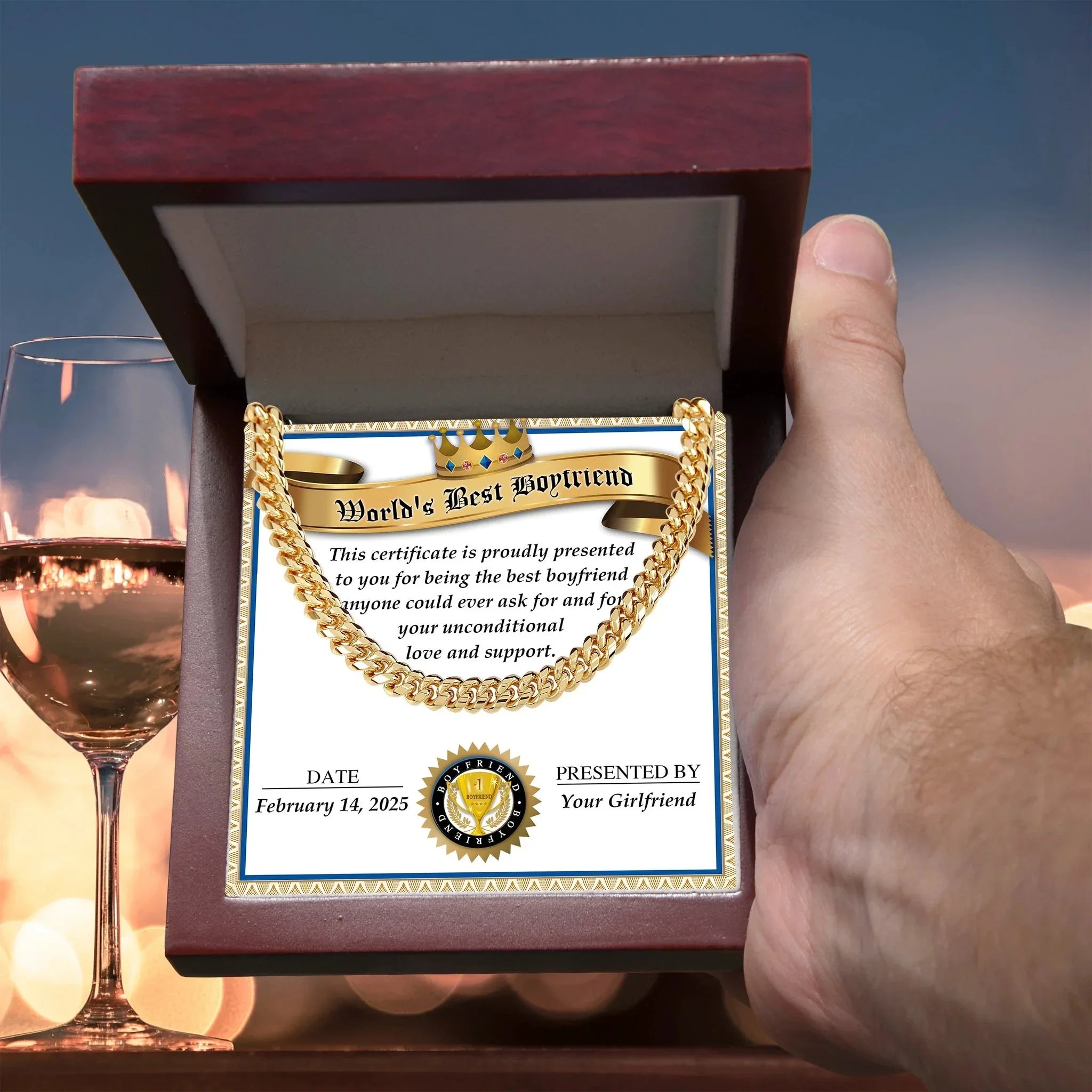 Romantic Gift for Boyfriend – Cuban Link Chain & Love Certificate Keepsake